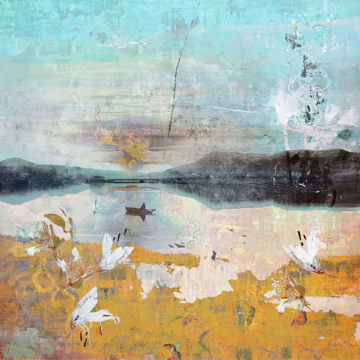 Lake of Calm – Yellow av Maria Natalie Skjeset m/ ramme