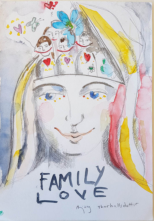 Family love (akvarell) av Bjørg Thorhallsdottir m/ramme - Galleri EKG AS
